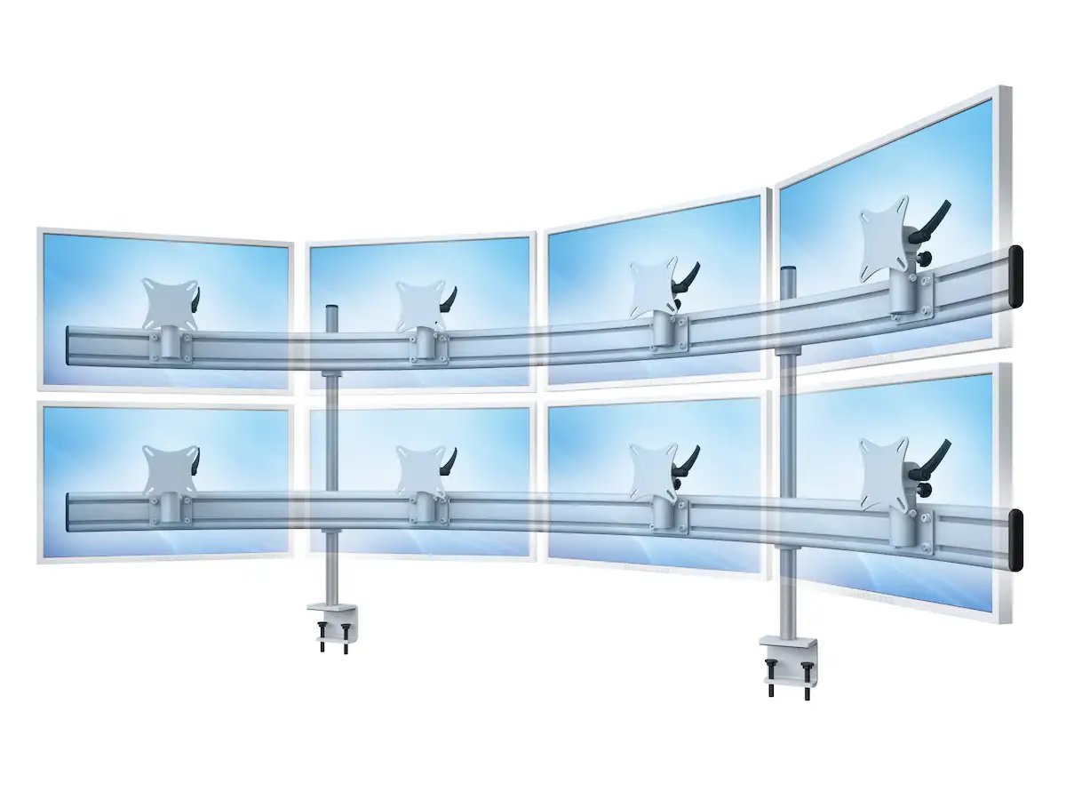 Para-System Monitorhalterung für 8 Monitore mit Tisch-Klemme 4+4 - 20''-24'' 
