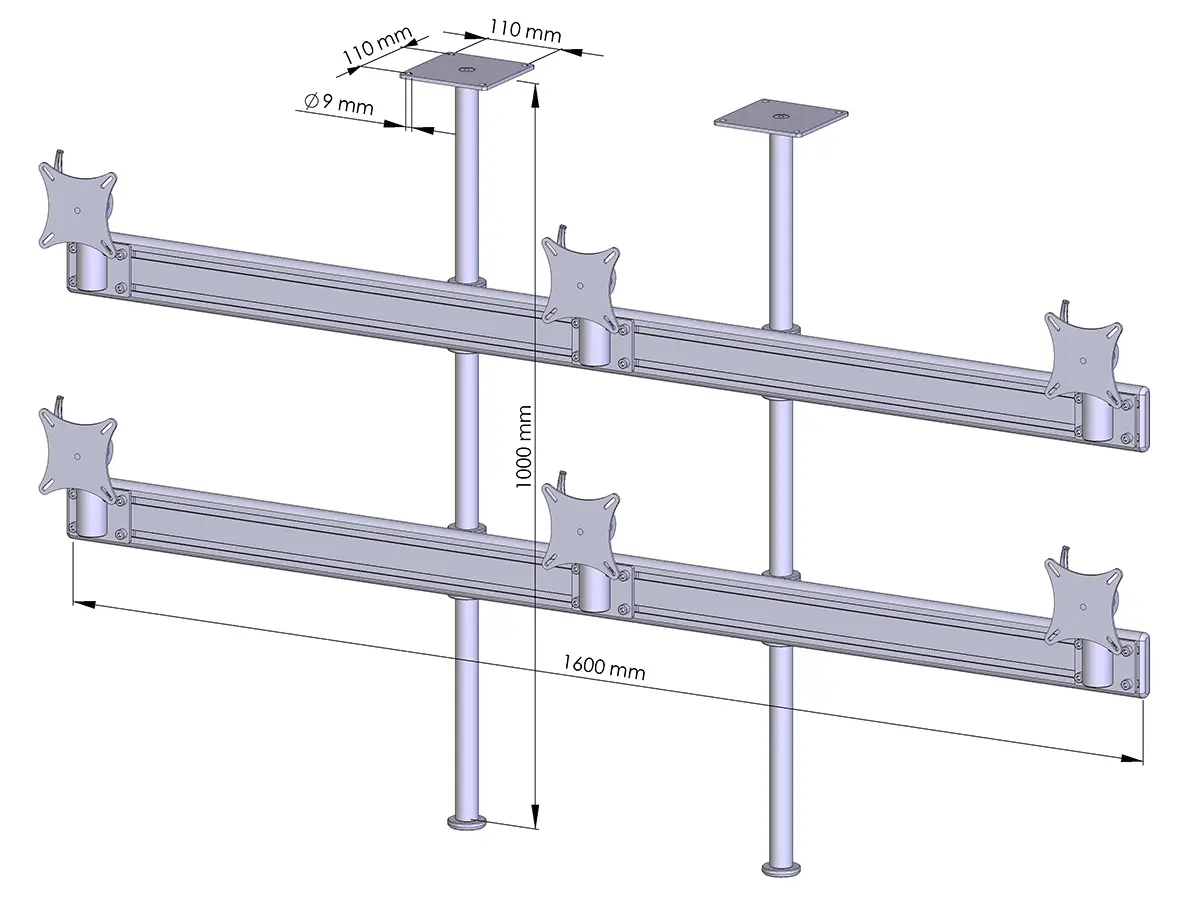 Flat-System Monitorhalter Decke für 6 Monitore 3 + 3 - 25''-32"