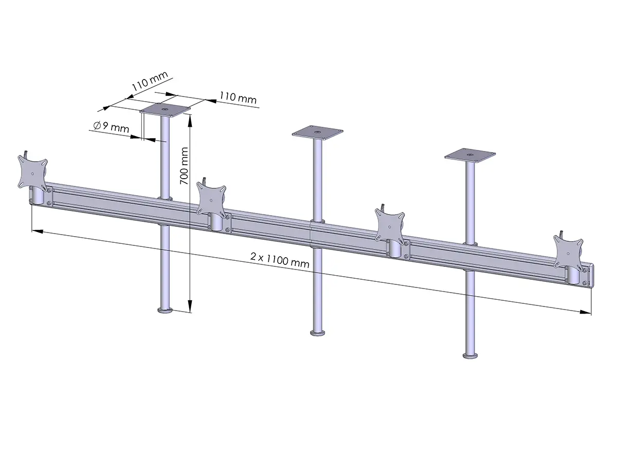 Flat-System Monitorhalter Decke für 4 Monitore 4er - 25''-32"
