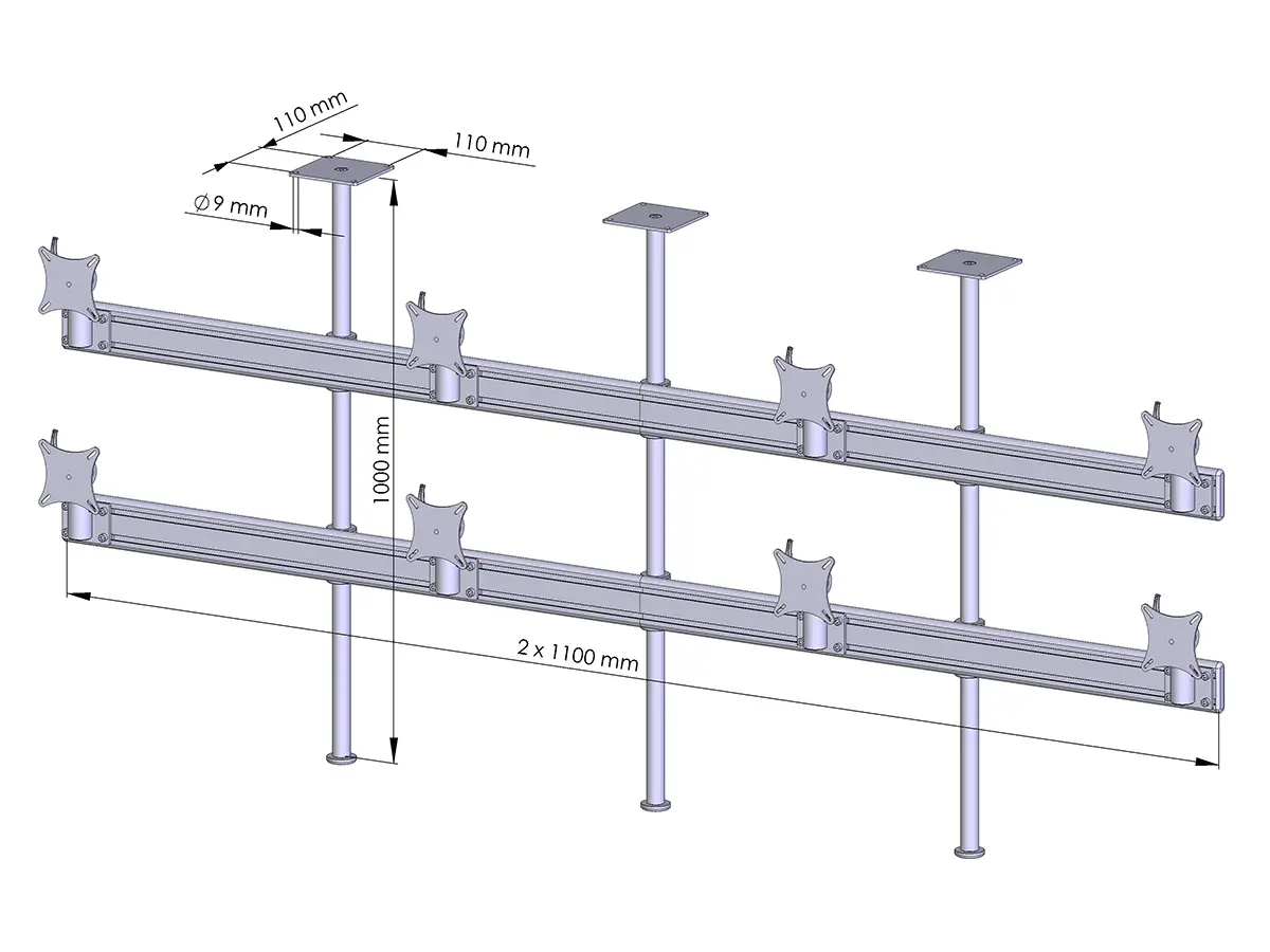 Flat-System Monitorhalter Decke für 8 Monitore 4 + 4 - 25''-32"