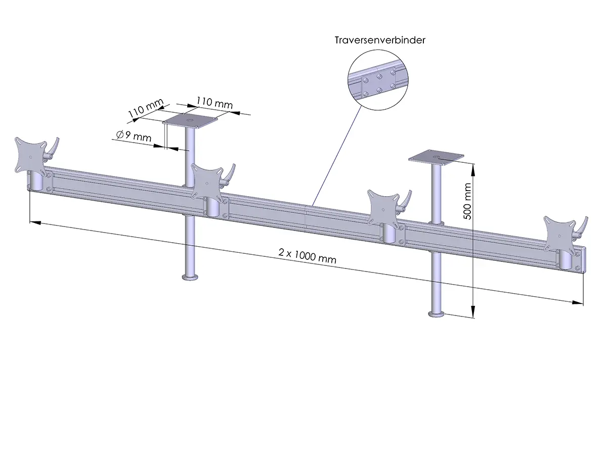 Flat-System Monitorhalter Decke für 4 Monitore 4er - 20''-24"