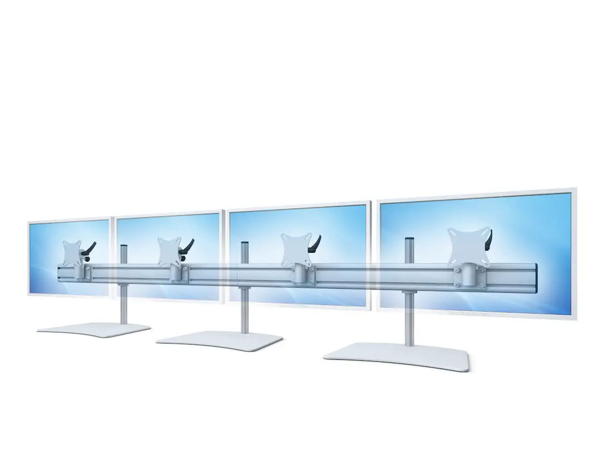 Flat-System Monitorhalter für 4 Monitore mit Tisch-Stand-Fuß 4er - 25''-32" 