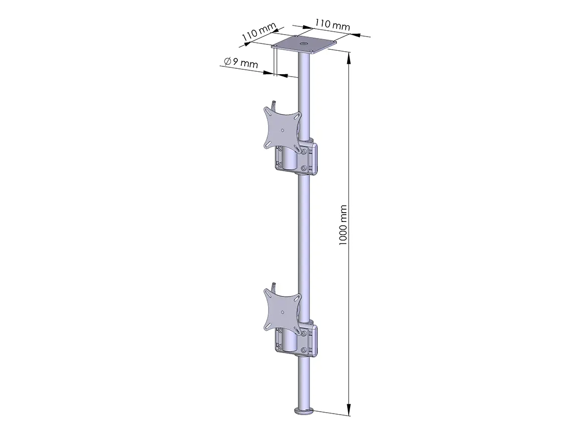 Flat-System Monitorhalter Decke für 2 Monitore 1 + 1 - 25''-32"