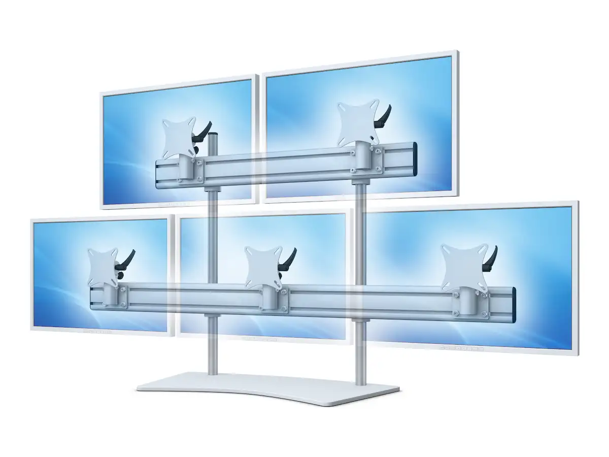 Flat-System Monitorhalter für 5 Monitore mit Tisch-Stand-Fuß 3+2 - 20''-24'' 