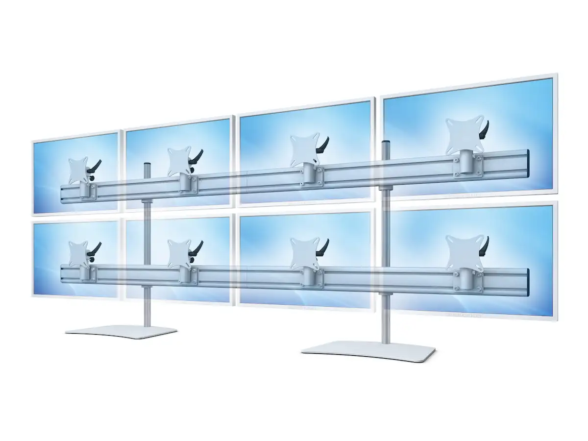 Flat-System Monitorhalter für 8 Monitore mit Tisch-Stand-Fuß 4+4 - 20''-24' 