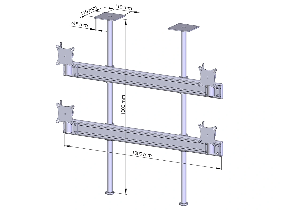 Flat-System Monitorhalter Decke für 4 Monitore 2 + 2 - 25''-32"